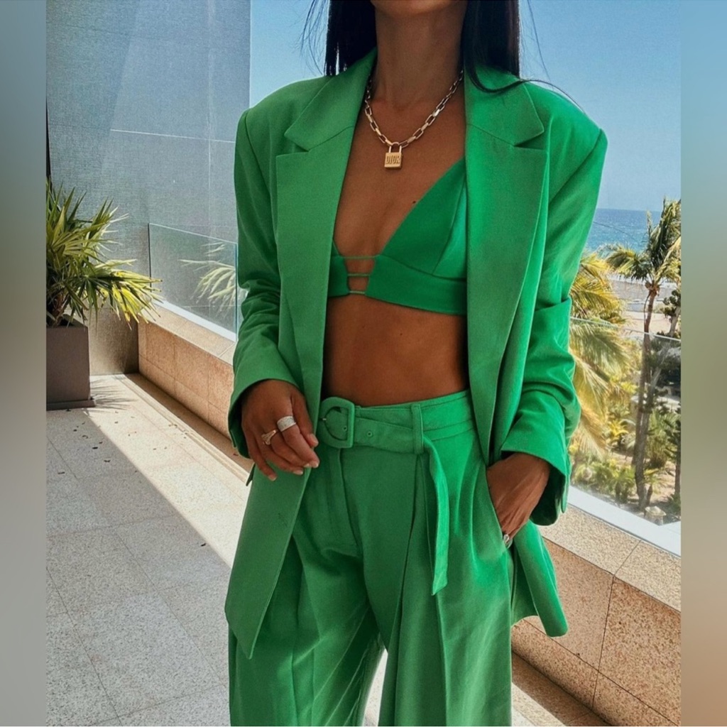 Farm Rio Oversized Blazer In Bright Green